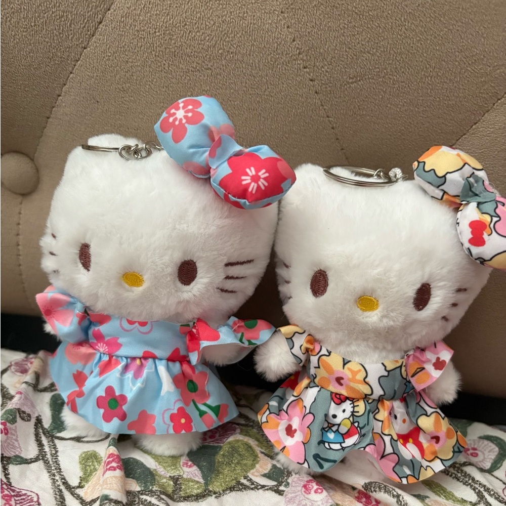 Set of 2 Hello Kitty Keychains with Floral Dresses